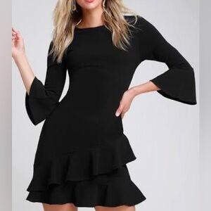 Lulus Black Ruffled Bodycon Dress